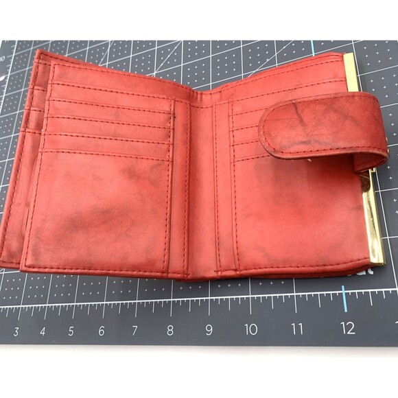 Julia Buxton Heiress Double Cardex Leather Wallet in Red Bifold Kiss Lock 4"X5" - Picture 7 of 12